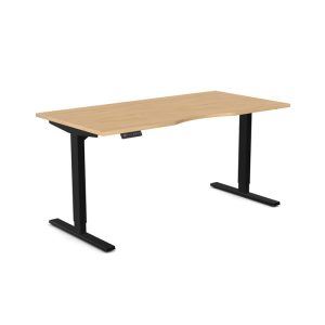 sit stand desk with beech desk top and black height adjustable leg frame