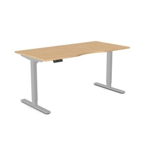 sit stand desk with beech desk top and silver height adjustable leg frame