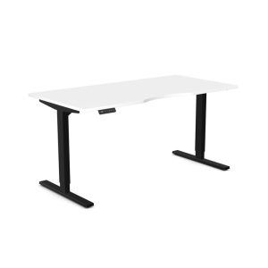 sit stand desk with white desk top and black frame