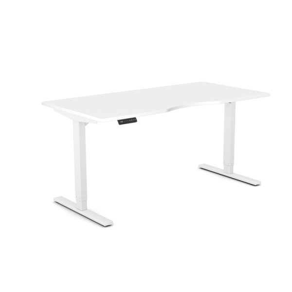 sit - stand desk with white desk top and white frame