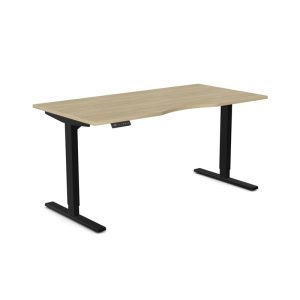 sit stand desk with oak desk top and black frame