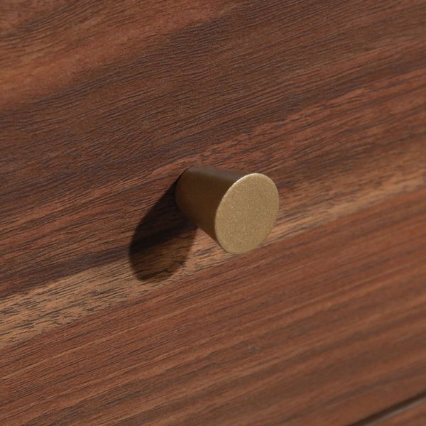 walnut l shaped desk for home office close up of drawer handle