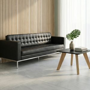 Italian style black leather reception sofa