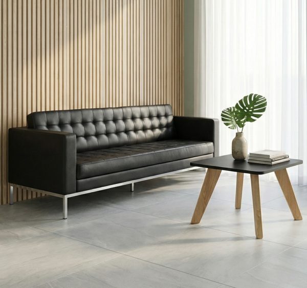 Italian style black leather reception sofa