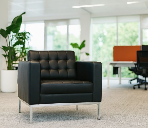 italian style black leather sofa in office