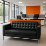 Italian style leather sofa black 3 seater in office