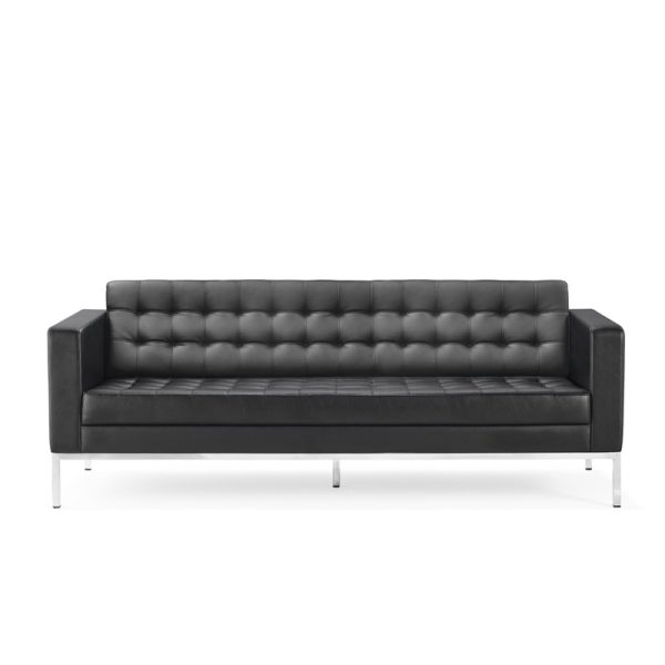 Italian leather sofa black 3 seater in office