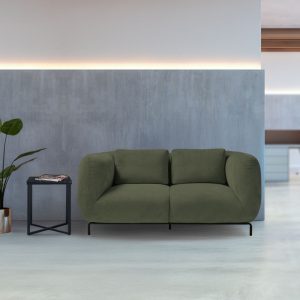 contemporary reception seating sofa in green fabric 2 seater