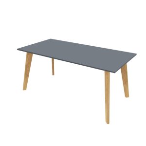 wood dining table with grey top and wooden legs