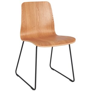 wooden cafe chair with black sled base