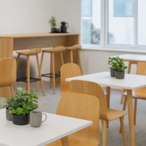 wooden cafe chair around square cafe table