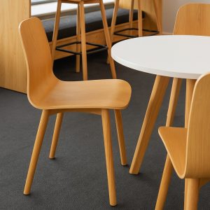 wood cafe chair around a round cafe table