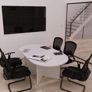 cantilever visitor chair black around white meeting table