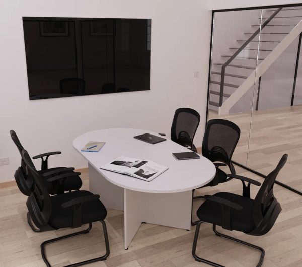 cantilever visitor chair black around white meeting table