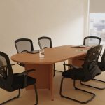cantilever visitor chair black around oak meeting table