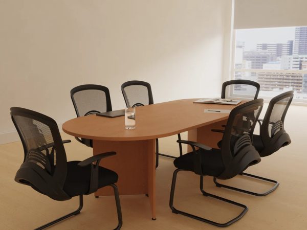 cantilever visitor chair black around oak meeting table