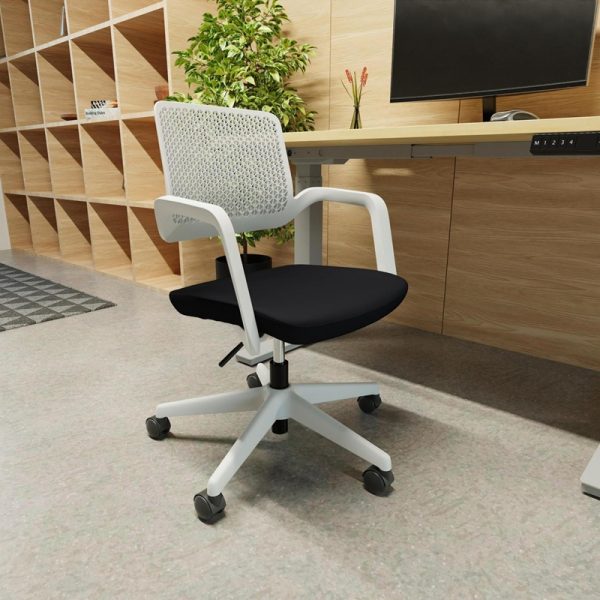 contemporary task operator chair white with black fabric seat