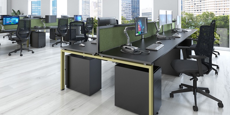 workplace excellence in office with office desks, desk pedestals and office chairs