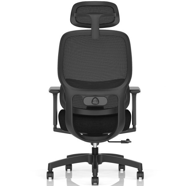 black mesh office chair back view
