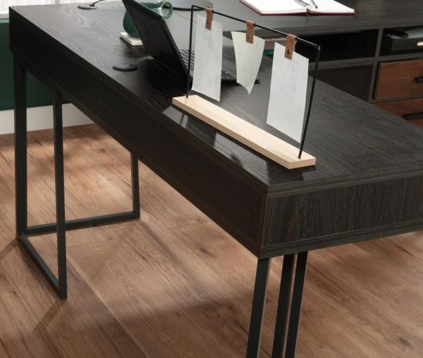 l shaped home office desk close up of back