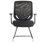 meeting chair with black mesh back and black fabric seat