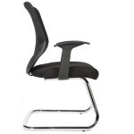 meeting chair with black mesh back and black fabric seat