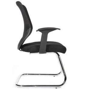 meeting chair with black mesh back and black fabric seat