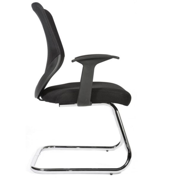 meeting chair with black mesh back and black fabric seat