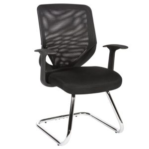 black visitor chair with mesh back and chrome cantilever frame