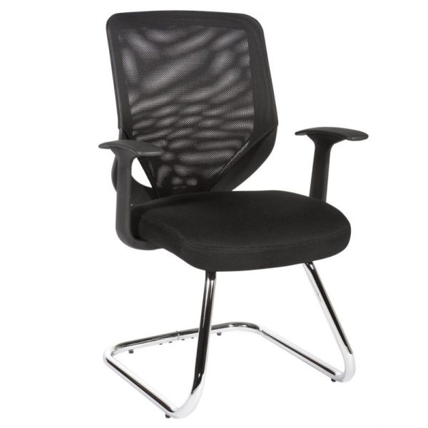 black visitor chair with mesh back and chrome cantilever frame