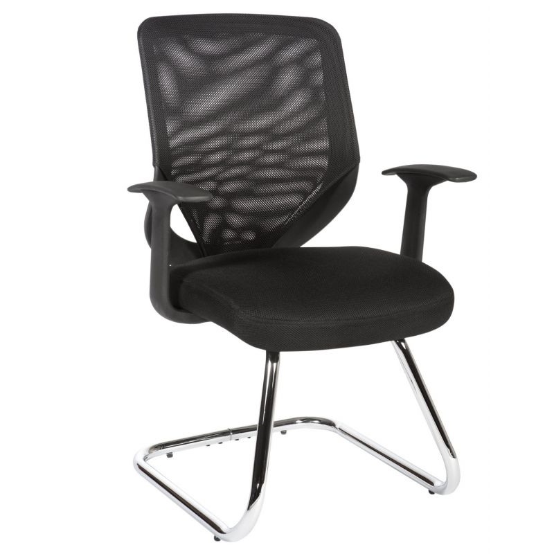 black visitor chair with mesh back and chrome cantilever frame