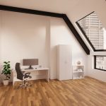 black leather office chair in home office