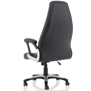 black leather office chair back view