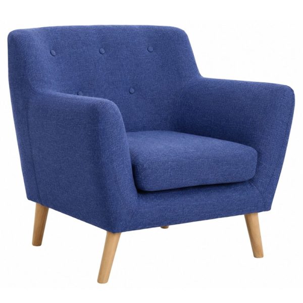 reception chair blue fabric skandi style with wooden legs