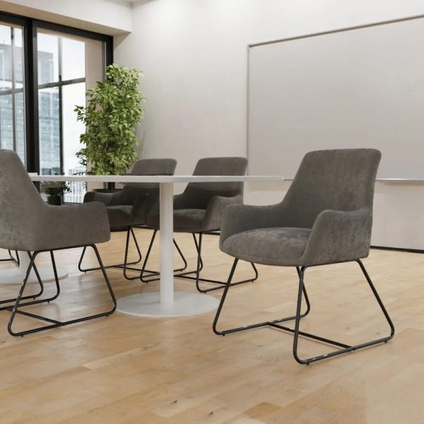 reception chair in grey velour round meeting table