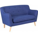 reception sofa blue fabric skandi style with wooden legs