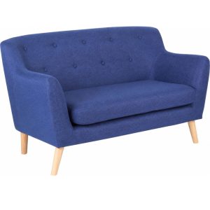 reception sofa blue fabric skandi style with wooden legs