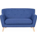 reception sofa blue fabric skandi style with wooden legs