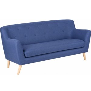 reception sofa blue fabric skandi style with wooden legs
