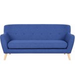reception sofa blue fabric skandi style with wooden legs