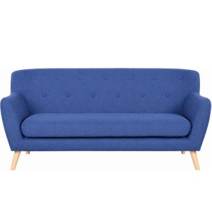reception sofa blue fabric skandi style with wooden legs