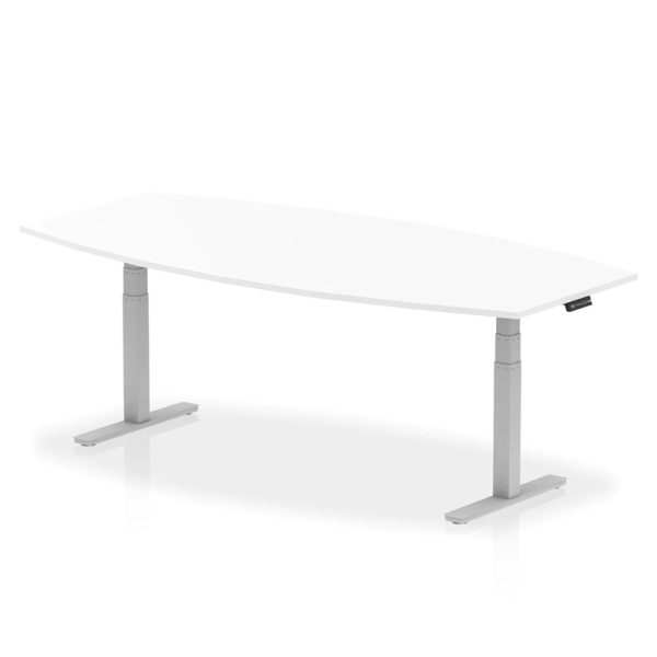 high gloss boardroom table with white top and silver height adjustable legs