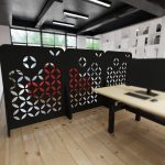 acoustic office screens floor standing black with cut outs in office