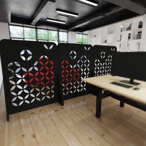 acoustic office screens floor standing black with cut outs in office