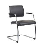 contemporary meeting chair in black leather with chrome cantilever frame