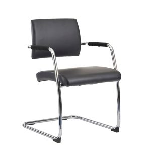 contemporary meeting chair in black leather with chrome cantilever frame