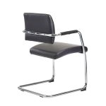 contemporary meeting chair with black leather seat and chrome cantilever frame