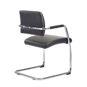 contemporary meeting chair with black leather seat and chrome cantilever frame
