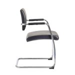 contemporary meeting chair with black leather seat and chrome cantilever frame