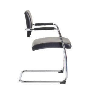 contemporary meeting chair with black leather seat and chrome cantilever frame